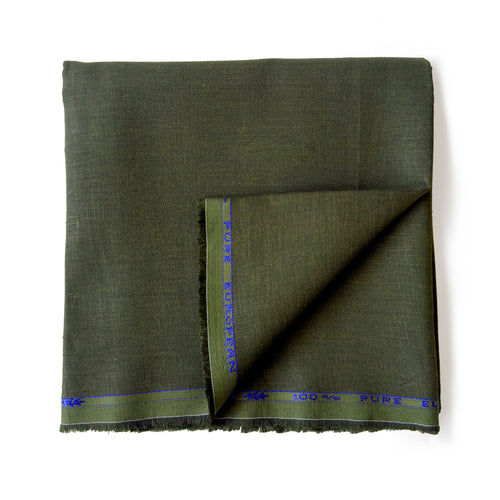 Pure Linen Pant Fabric Fabric Military Green Plain Premium 25 Lea Pure Linen Pant Fabric (Width 58 Inches)
