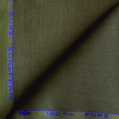 Pure Linen Pant Fabric Fabric Military Green Plain Premium 25 Lea Pure Linen Pant Fabric (Width 58 Inches)