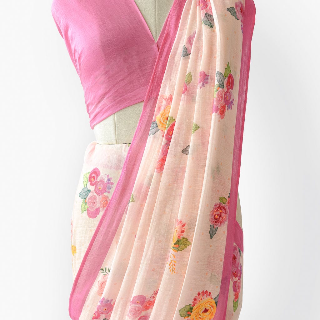 Pure Linen Saree Saree Blush Pink The Linen Story Printed Pure Linen Saree With Unstitched Blouse Piece