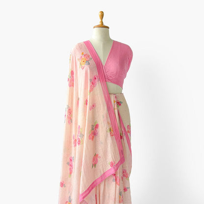 Pure Linen Saree Saree Blush Pink The Linen Story Printed Pure Linen Saree With Unstitched Blouse Piece