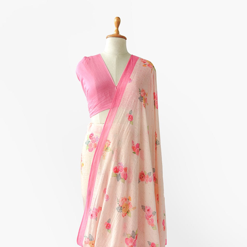 Pure Linen Saree Saree Blush Pink The Linen Story Printed Pure Linen Saree With Unstitched Blouse Piece