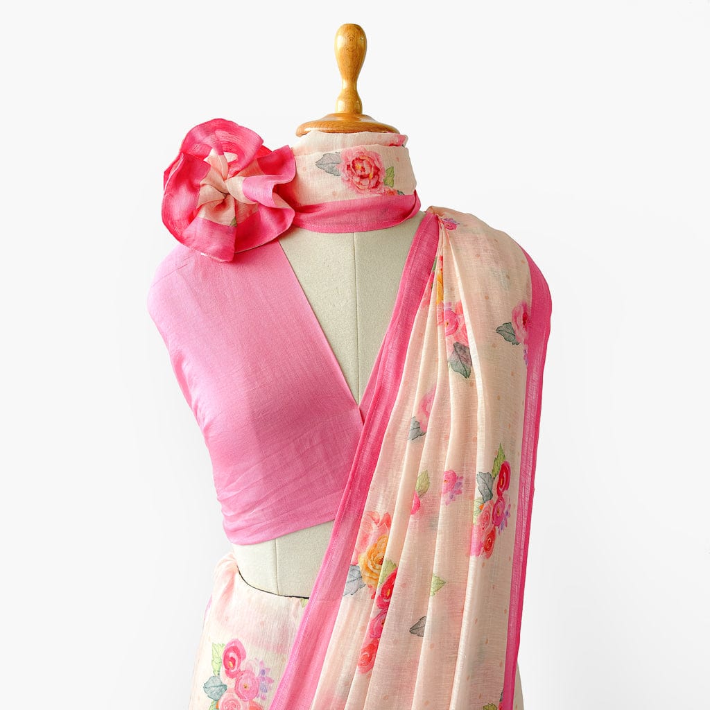 Pure Linen Saree Saree Blush Pink The Linen Story Printed Pure Linen Saree With Unstitched Blouse Piece