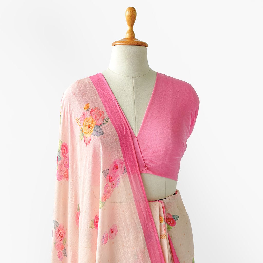 Pure Linen Saree Saree Blush Pink The Linen Story Printed Pure Linen Saree With Unstitched Blouse Piece