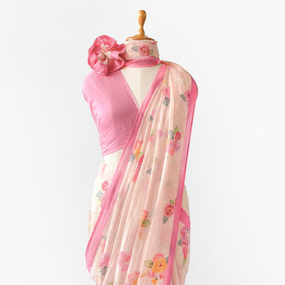 Pure Linen Saree Saree Blush Pink The Linen Story Printed Pure Linen Saree With Unstitched Blouse Piece