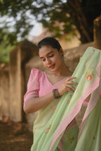 Pure Linen Saree Saree Bright Turquoise Linen Saree