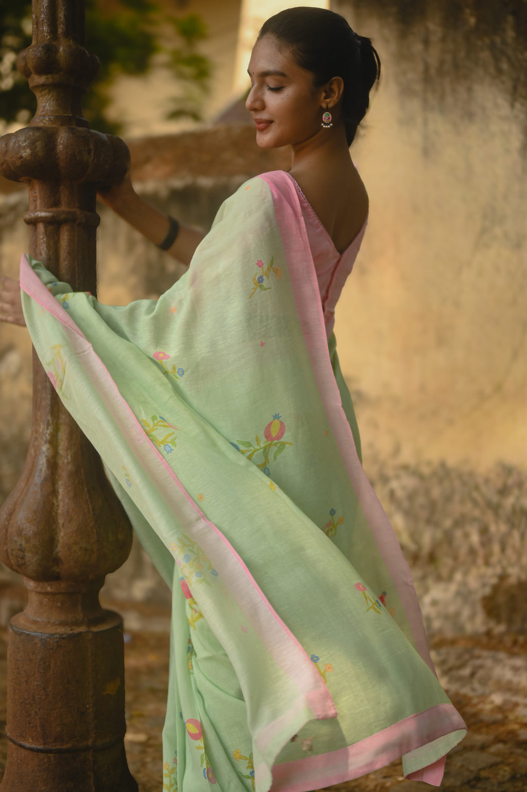 Pure Linen Saree Saree Bright Turquoise Linen Saree