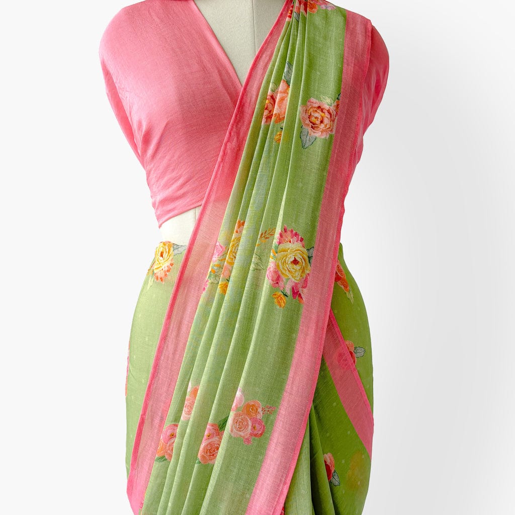 Pure Linen Saree Saree Fresh Green The Linen Story Printed Pure Linen Saree With Unstitched Blouse Piece