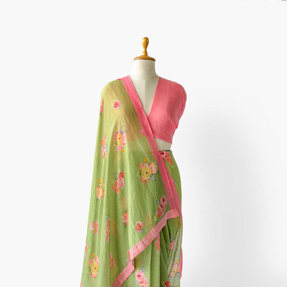 Pure Linen Saree Saree Fresh Green The Linen Story Printed Pure Linen Saree With Unstitched Blouse Piece