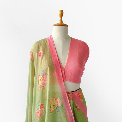 Pure Linen Saree Saree Fresh Green The Linen Story Printed Pure Linen Saree With Unstitched Blouse Piece