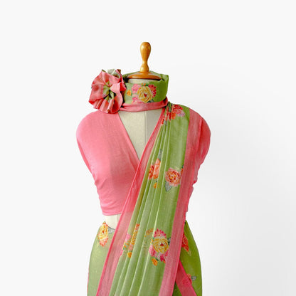 Pure Linen Saree Saree Fresh Green The Linen Story Printed Pure Linen Saree With Unstitched Blouse Piece