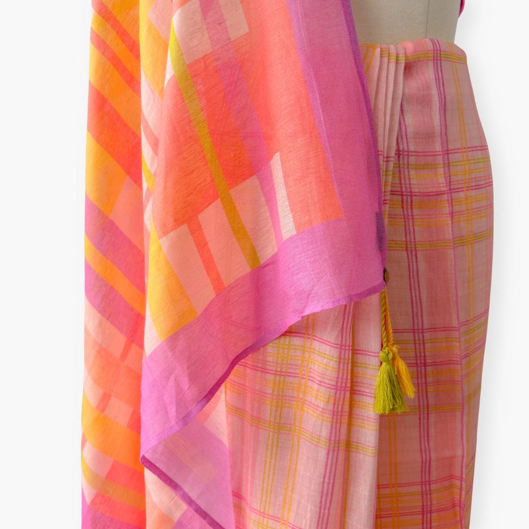 Pure Linen Saree Saree Fresh Mauve The Linen Story Printed Checks Pure Linen Saree With Unstitched Blouse Piece