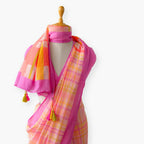 Pure Linen Saree Saree Fresh Mauve The Linen Story Printed Checks Pure Linen Saree With Unstitched Blouse Piece