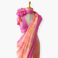 Pure Linen Saree Saree Fresh Mauve The Linen Story Printed Checks Pure Linen Saree With Unstitched Blouse Piece