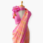 Pure Linen Saree Saree Fresh Mauve The Linen Story Printed Checks Pure Linen Saree With Unstitched Blouse Piece