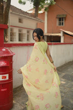 Pure Linen Saree Saree Fresh Yellow Linen Saree