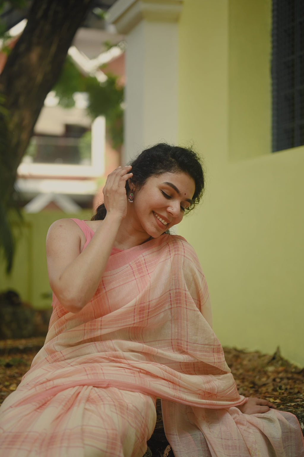 Pure Linen Saree Saree Light Peach Linen Saree