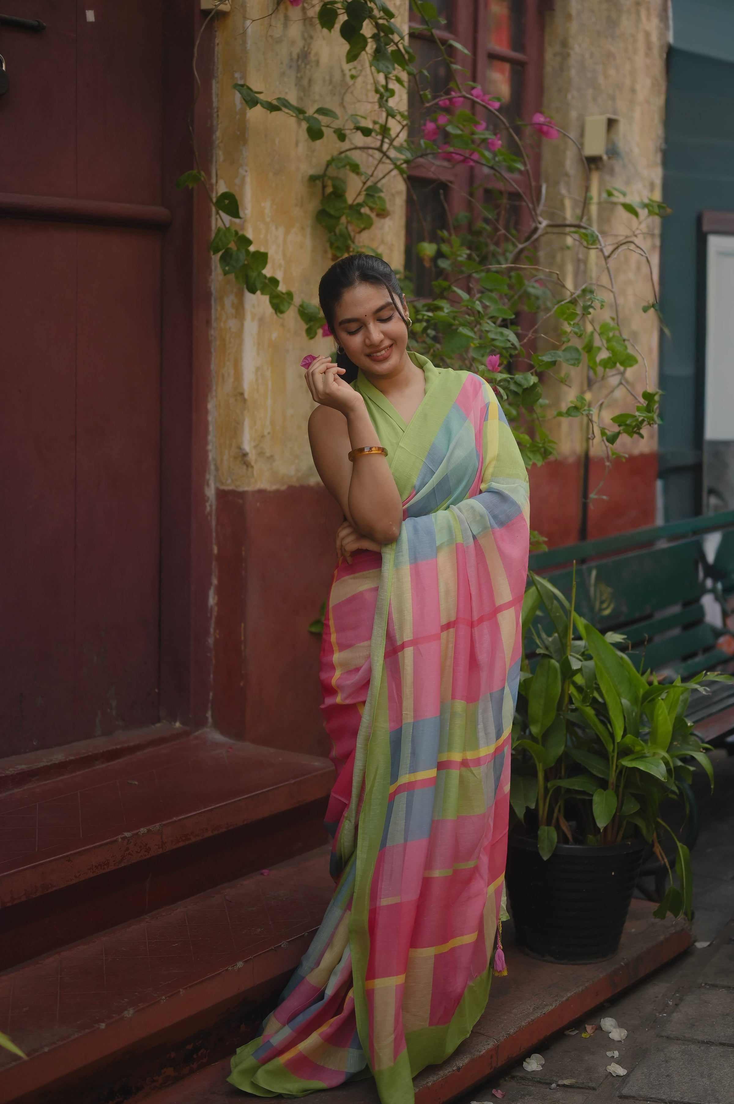 Pure Linen Saree Saree Lime Green Linen Saree