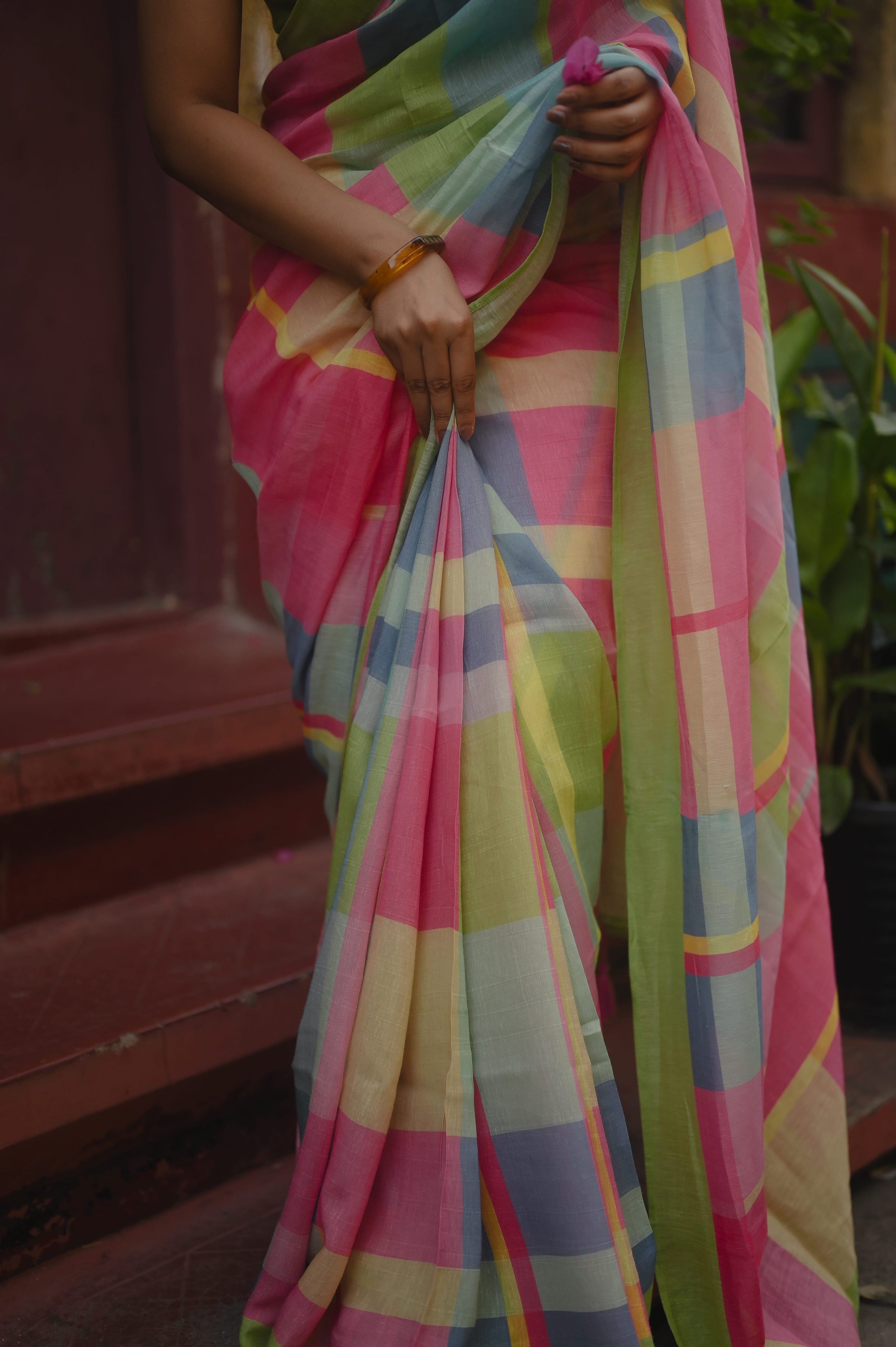 Pure Linen Saree Saree Lime Green Linen Saree