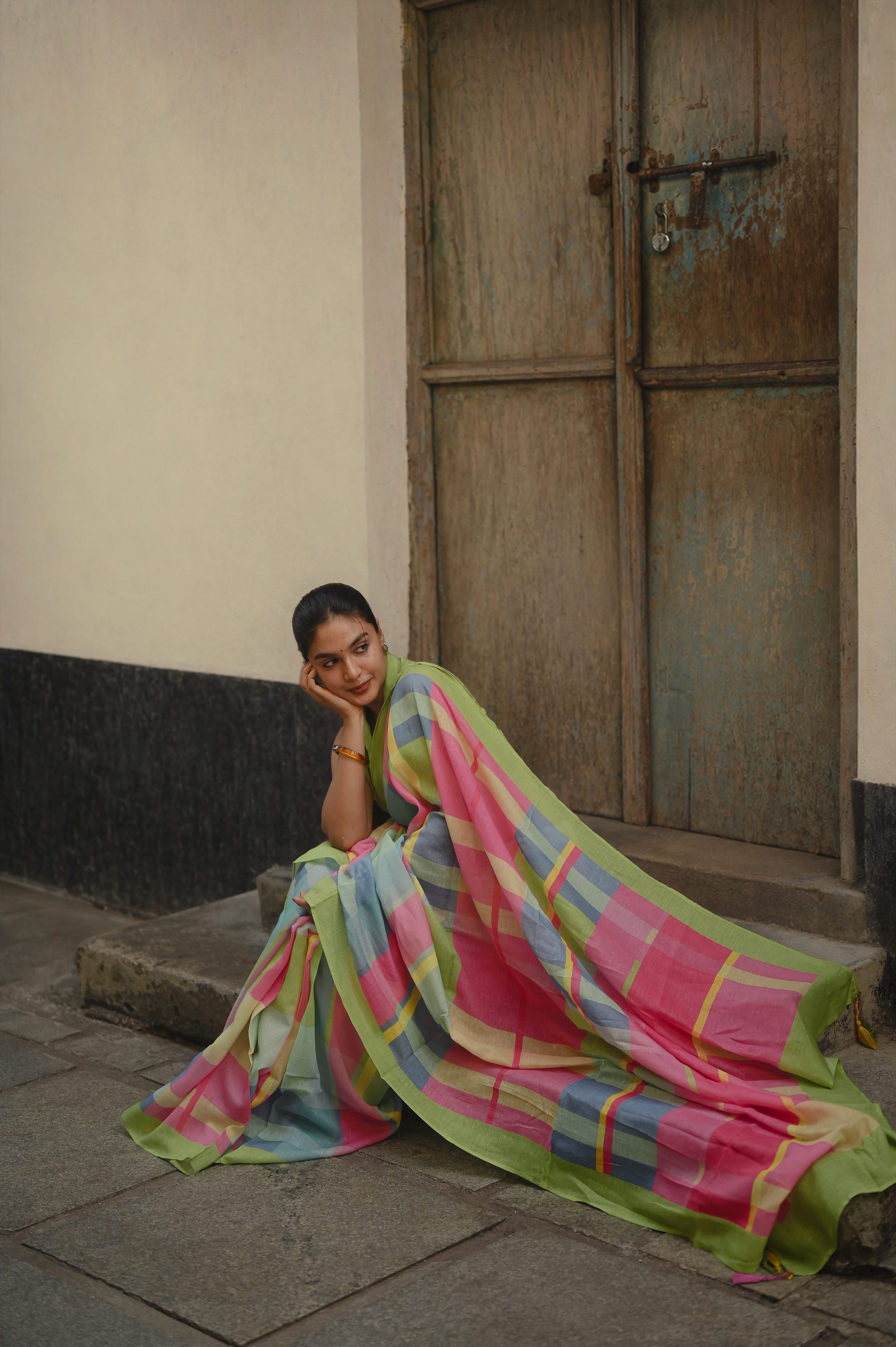 Pure Linen Saree Saree Lime Green Linen Saree