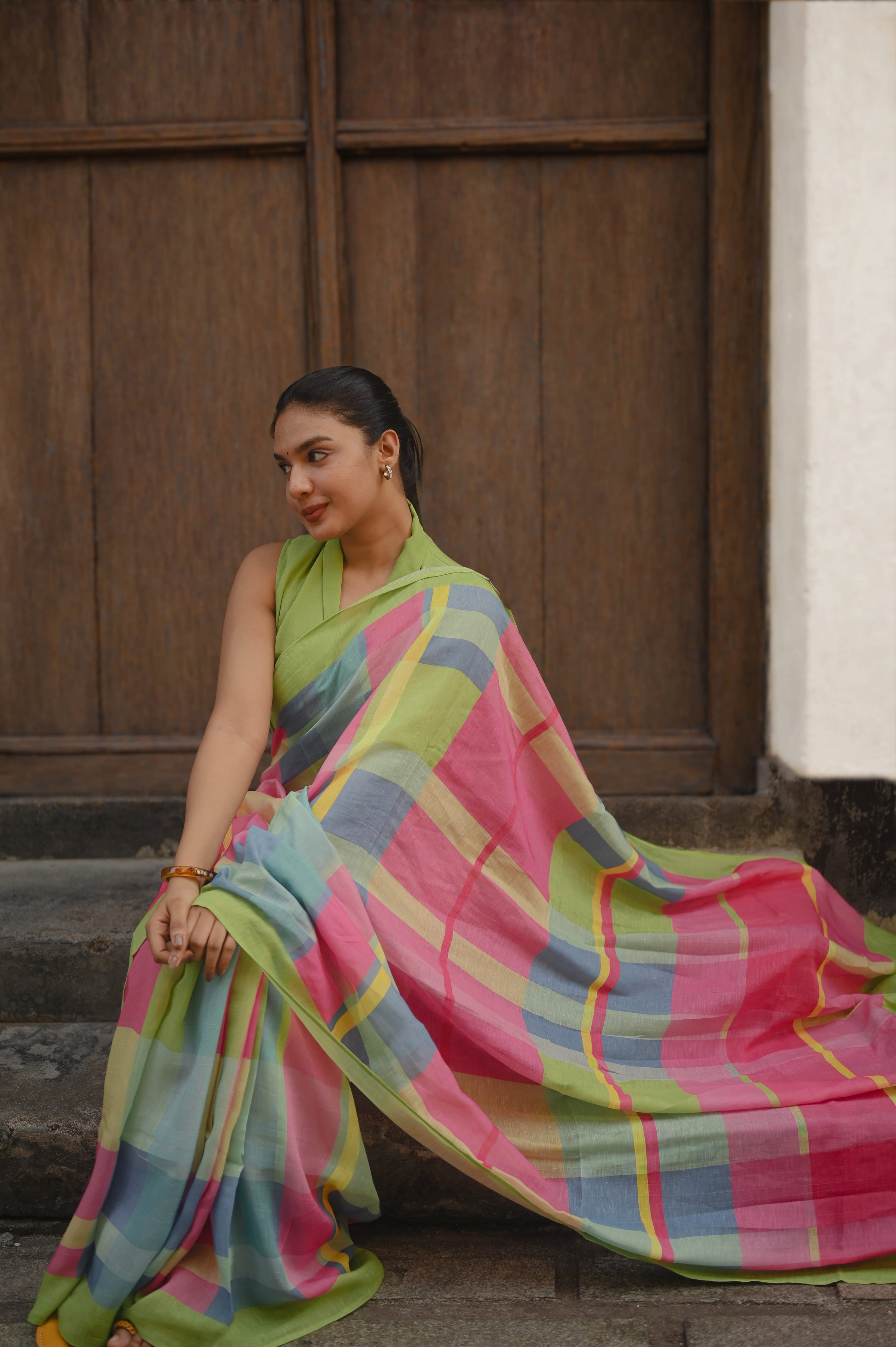 Pure Linen Saree Saree Lime Green Linen Saree