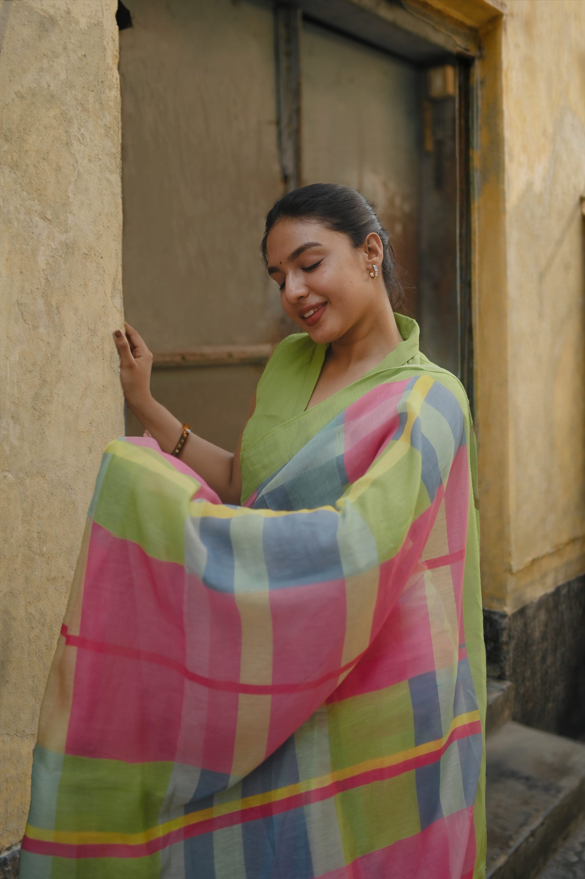 Pure Linen Saree Saree Lime Green Linen Saree