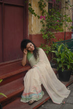 Pure Linen Saree Saree Off-White & Green Linen Saree