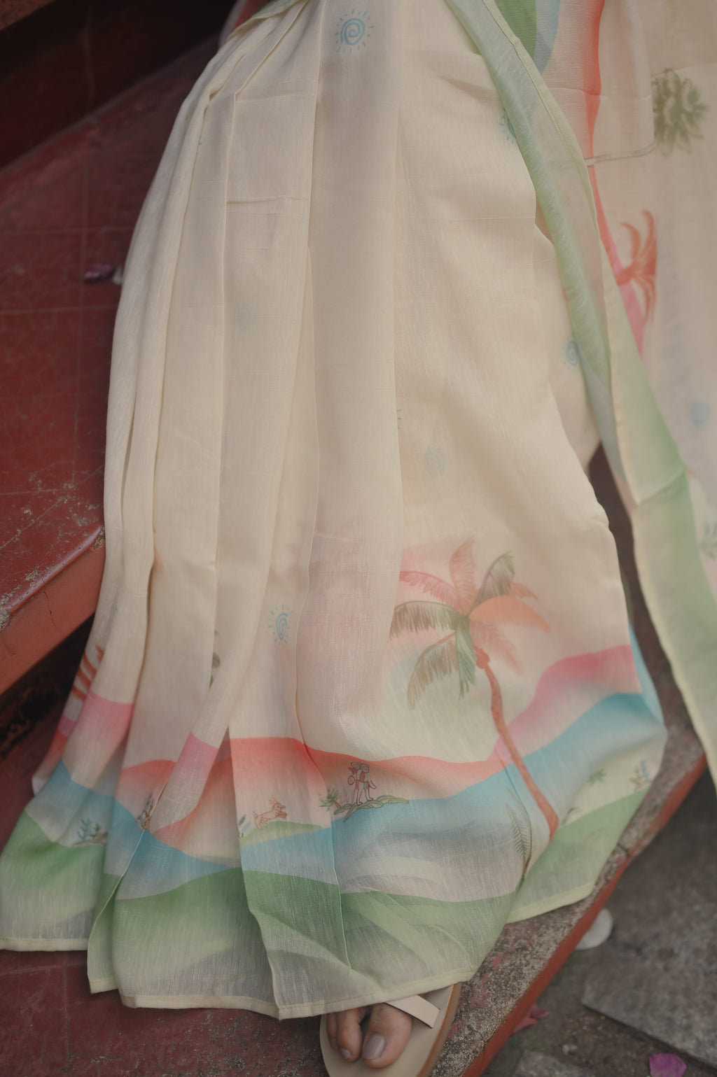 Pure Linen Saree Saree Off-White & Green Linen Saree