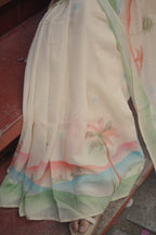 Pure Linen Saree Saree Off-White & Green Linen Saree