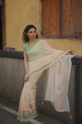Pure Linen Saree Saree Off-White & Green Linen Saree