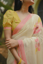 Pure Linen Saree Saree Off-White & Peach Linen Saree