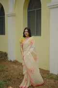 Pure Linen Saree Saree Off-White & Peach Linen Saree