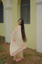 Pure Linen Saree Saree Off-White & Peach Linen Saree