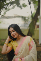 Pure Linen Saree Saree Off-White & Peach Linen Saree