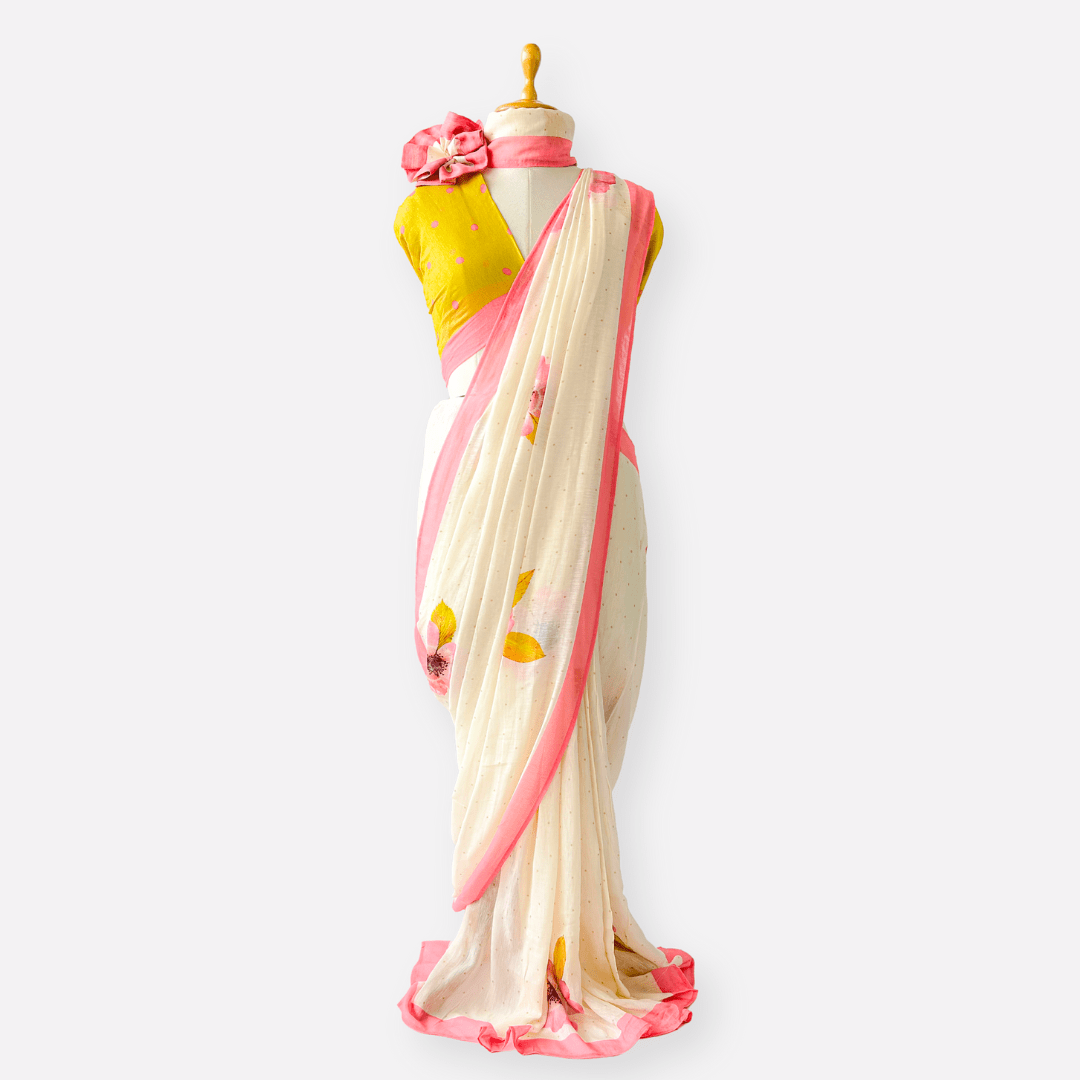 Pure Linen Saree Saree Off-White & Peach The Linen Story Printed Pure Linen Saree With Unstitched Blouse Piece