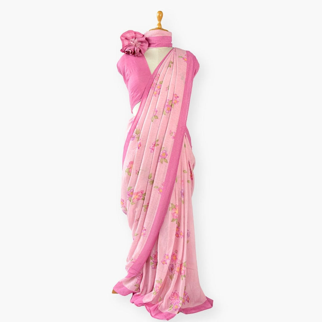 Pure Linen Saree Saree Pastel Lilac & Pink The Linen Story Printed Pure Linen Saree With Unstitched Blouse Piece