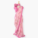 Pure Linen Saree Saree Pastel Lilac & Pink The Linen Story Printed Pure Linen Saree With Unstitched Blouse Piece