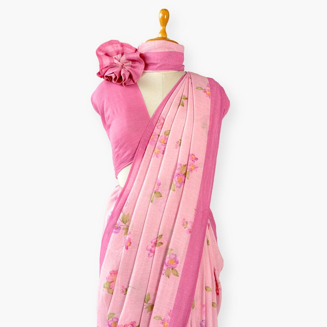 Pure Linen Saree Saree Pastel Lilac & Pink The Linen Story Printed Pure Linen Saree With Unstitched Blouse Piece