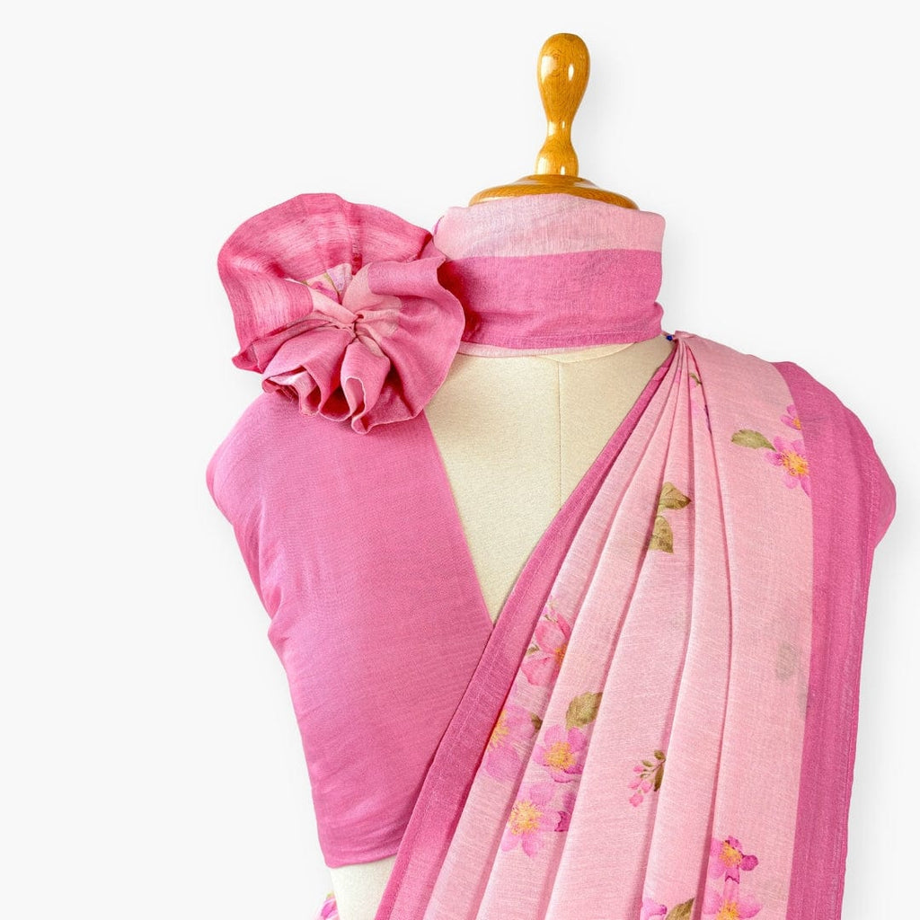 Pure Linen Saree Saree Pastel Lilac & Pink The Linen Story Printed Pure Linen Saree With Unstitched Blouse Piece