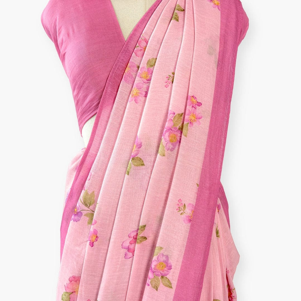 Pure Linen Saree Saree Pastel Lilac & Pink The Linen Story Printed Pure Linen Saree With Unstitched Blouse Piece