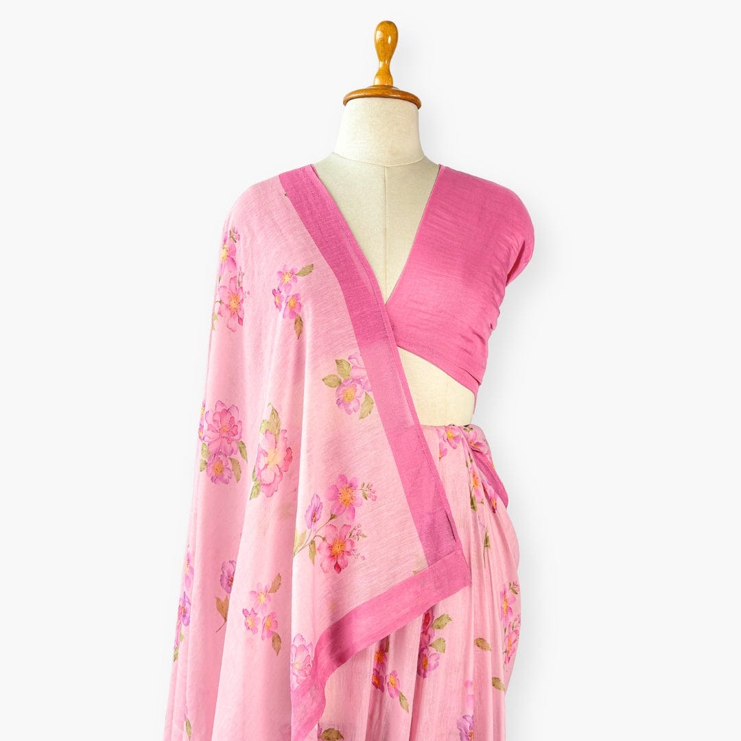 Pure Linen Saree Saree Pastel Lilac & Pink The Linen Story Printed Pure Linen Saree With Unstitched Blouse Piece
