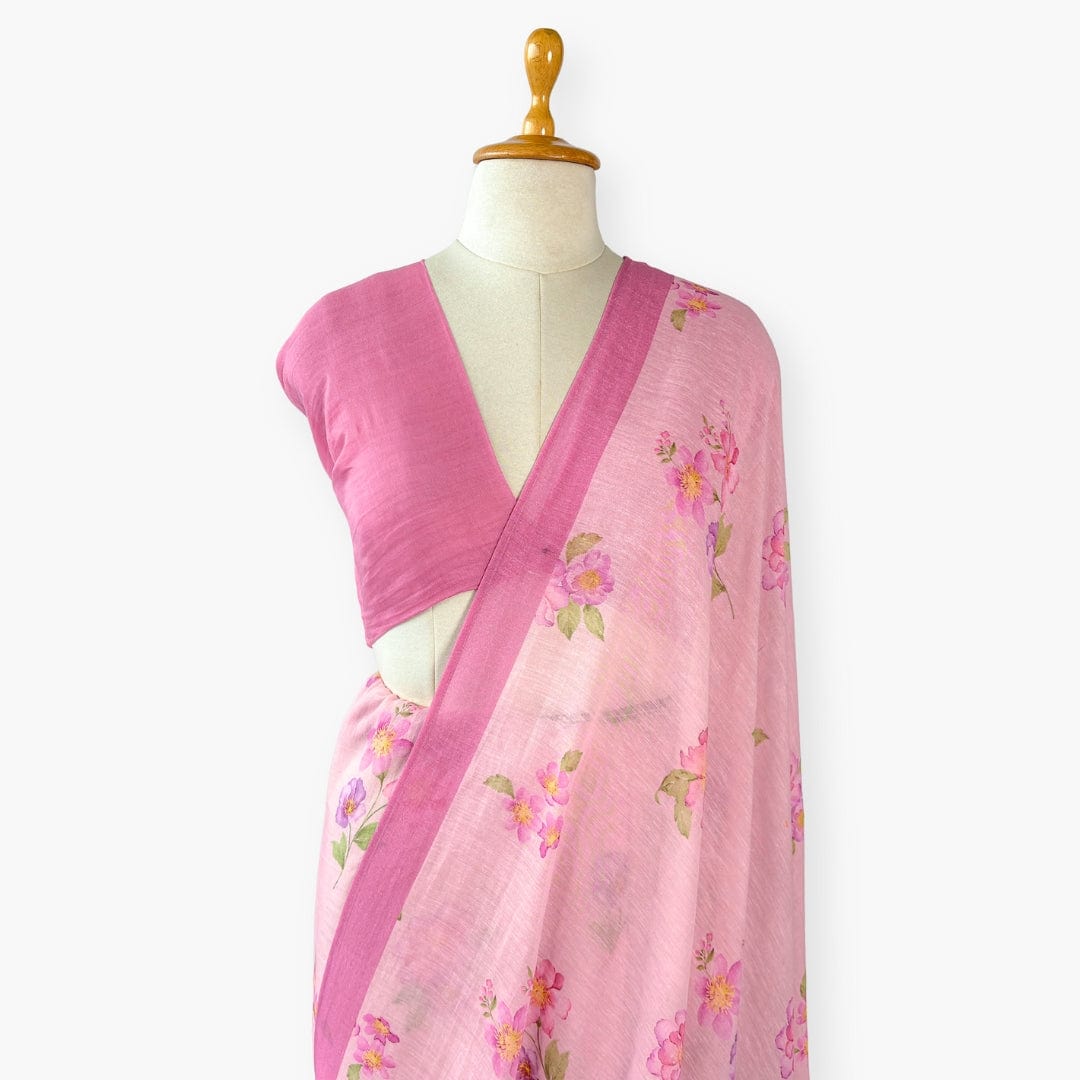 Pure Linen Saree Saree Pastel Lilac & Pink The Linen Story Printed Pure Linen Saree With Unstitched Blouse Piece