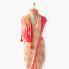 Pure Linen Saree Saree Peach & Coral Pink The Linen Story Printed Madras Checks Pure Linen Saree With Unstitched Blouse Piece