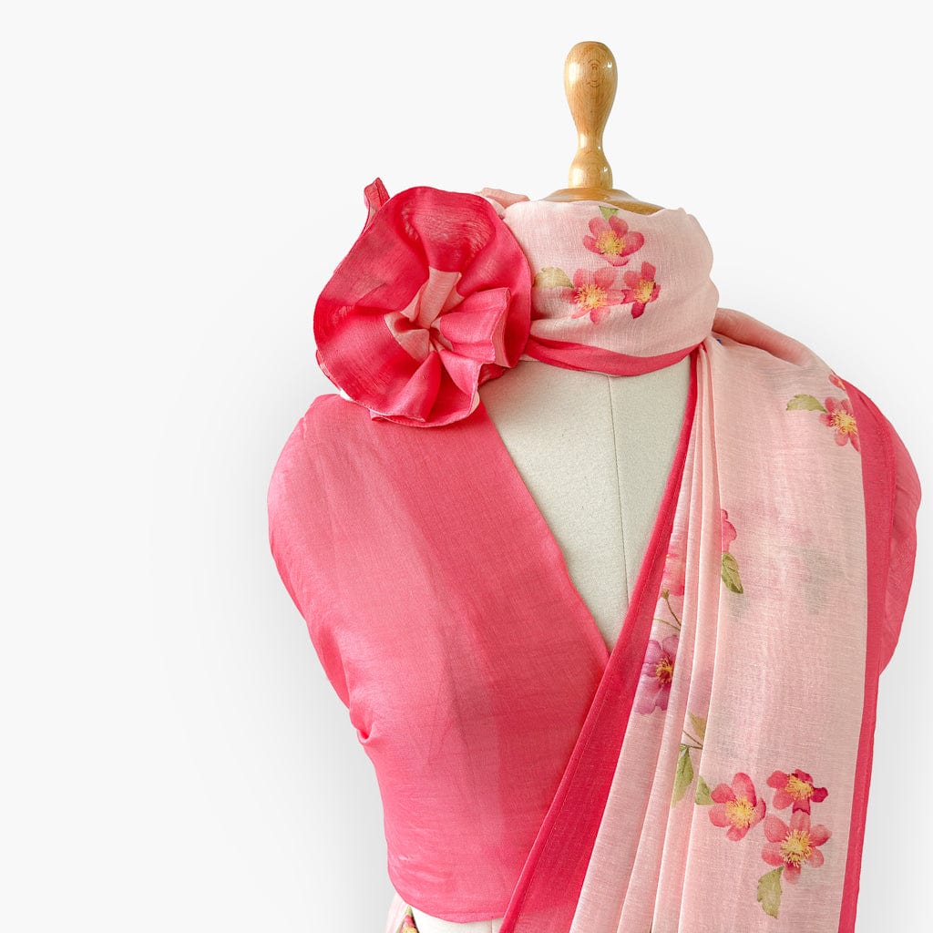 Pure Linen Saree Saree Rose Pink The Linen Story Printed Pure Linen Saree With Unstitched Blouse Piece