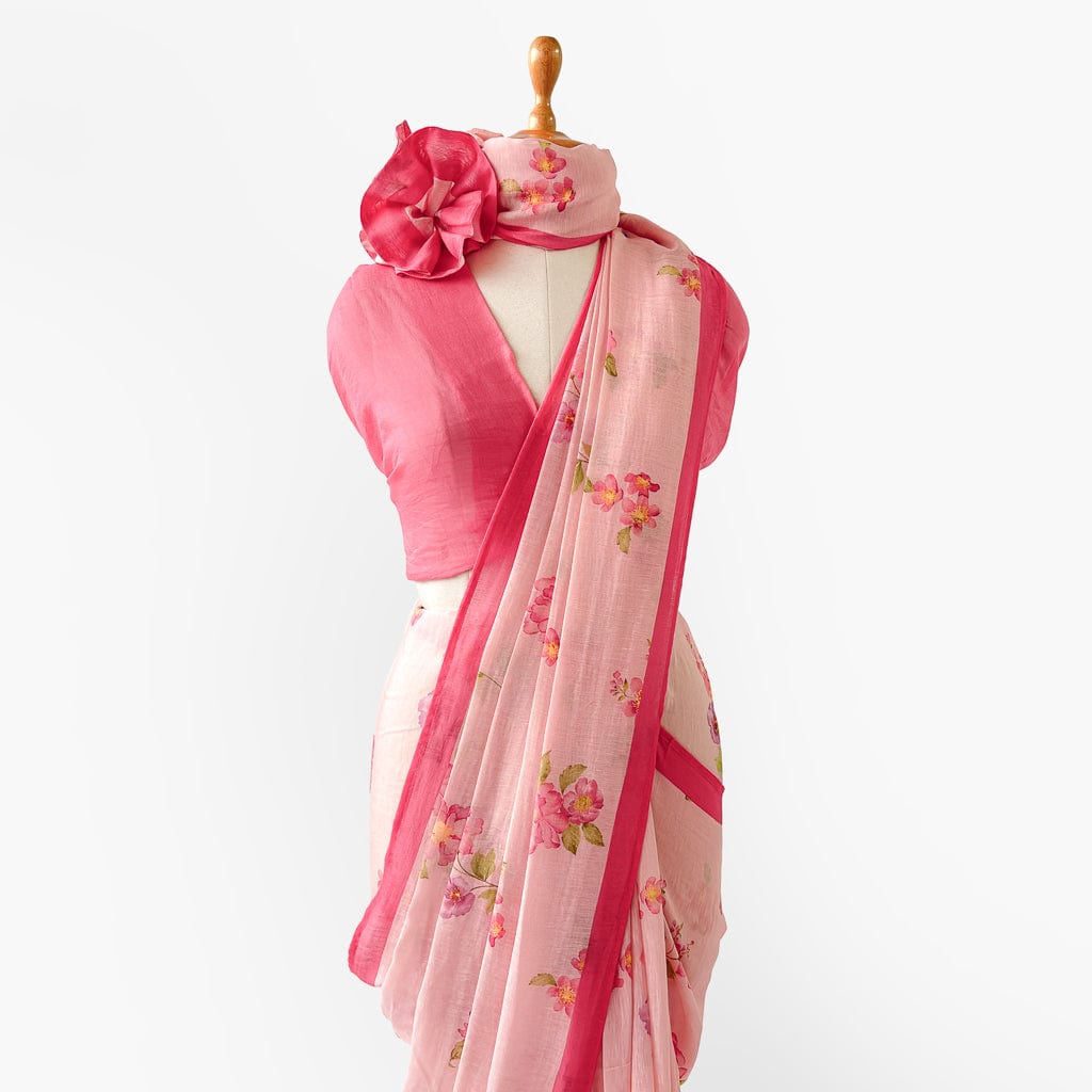 Pure Linen Saree Saree Rose Pink The Linen Story Printed Pure Linen Saree With Unstitched Blouse Piece