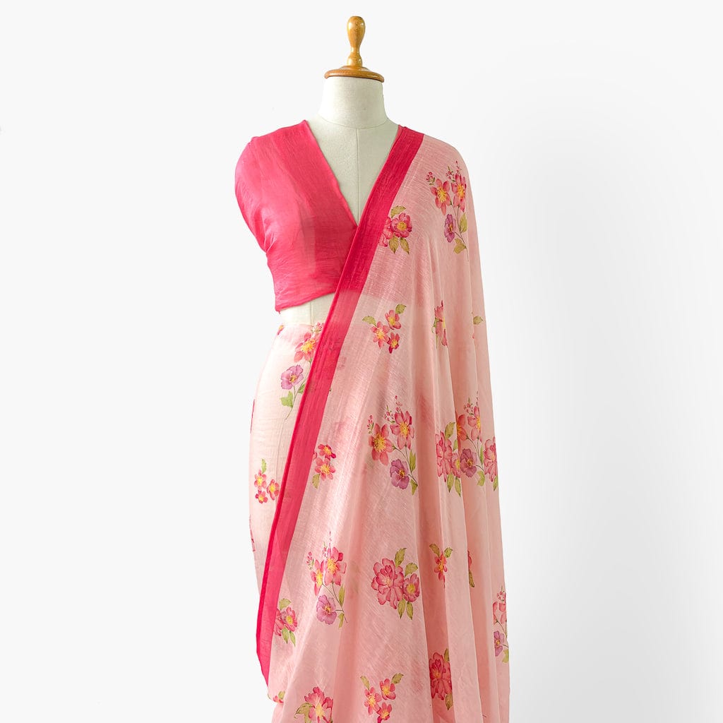 Pure Linen Saree Saree Rose Pink The Linen Story Printed Pure Linen Saree With Unstitched Blouse Piece