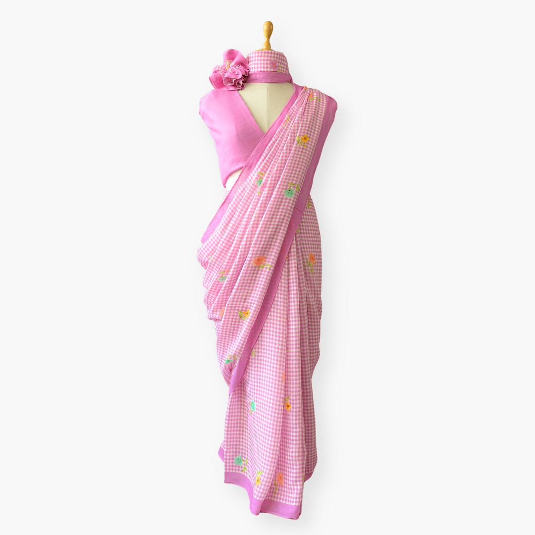 Pure Linen Saree Saree Soft Mauve The Linen Story Printed Pure Linen Saree With Unstitched Blouse Piece