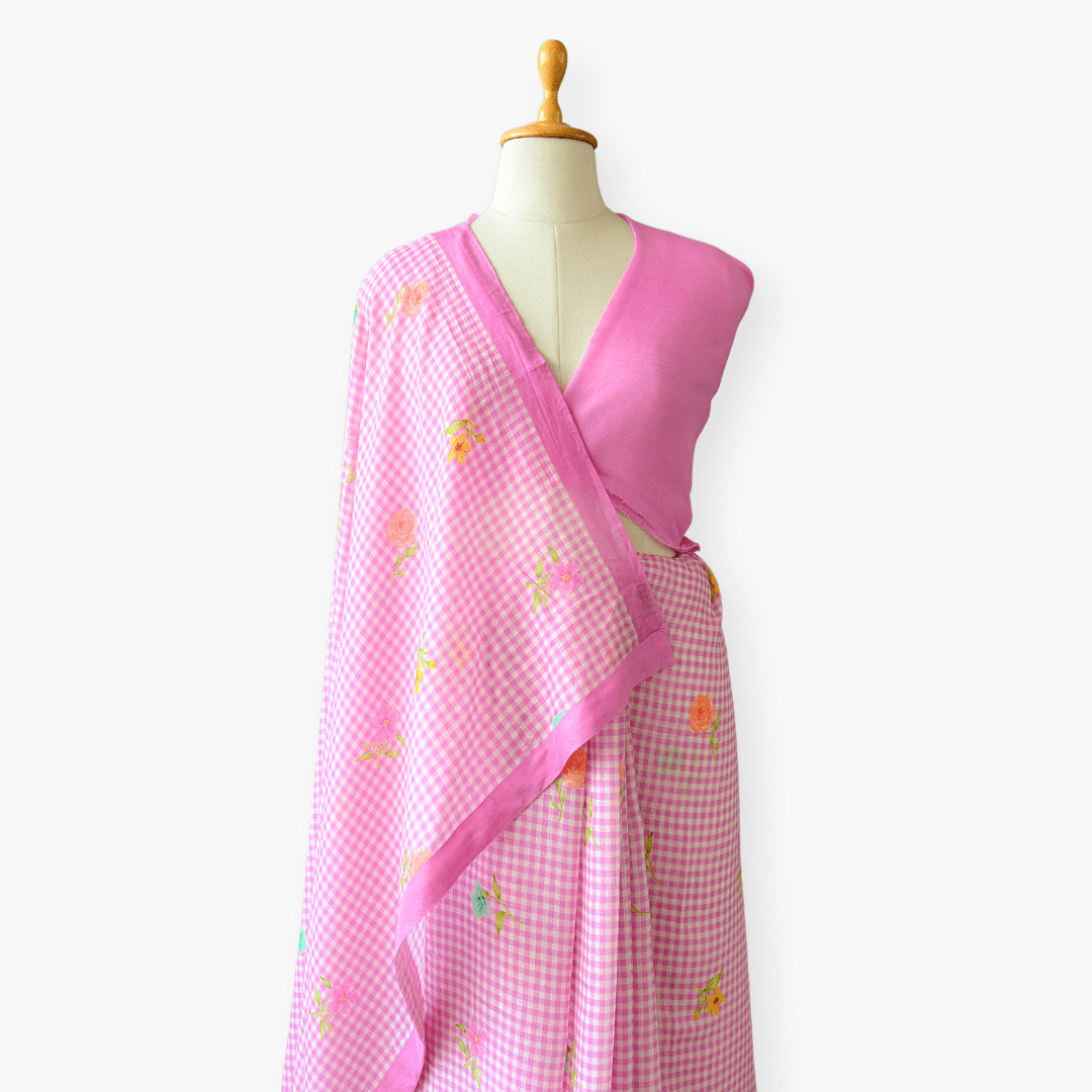 Pure Linen Saree Saree Soft Mauve The Linen Story Printed Pure Linen Saree With Unstitched Blouse Piece
