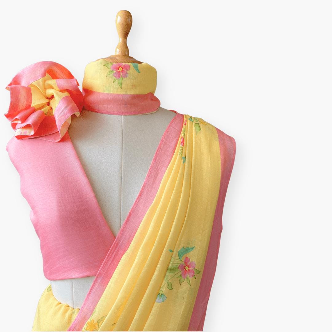 Pure Linen Saree Saree Soft Yellow Linen Saree