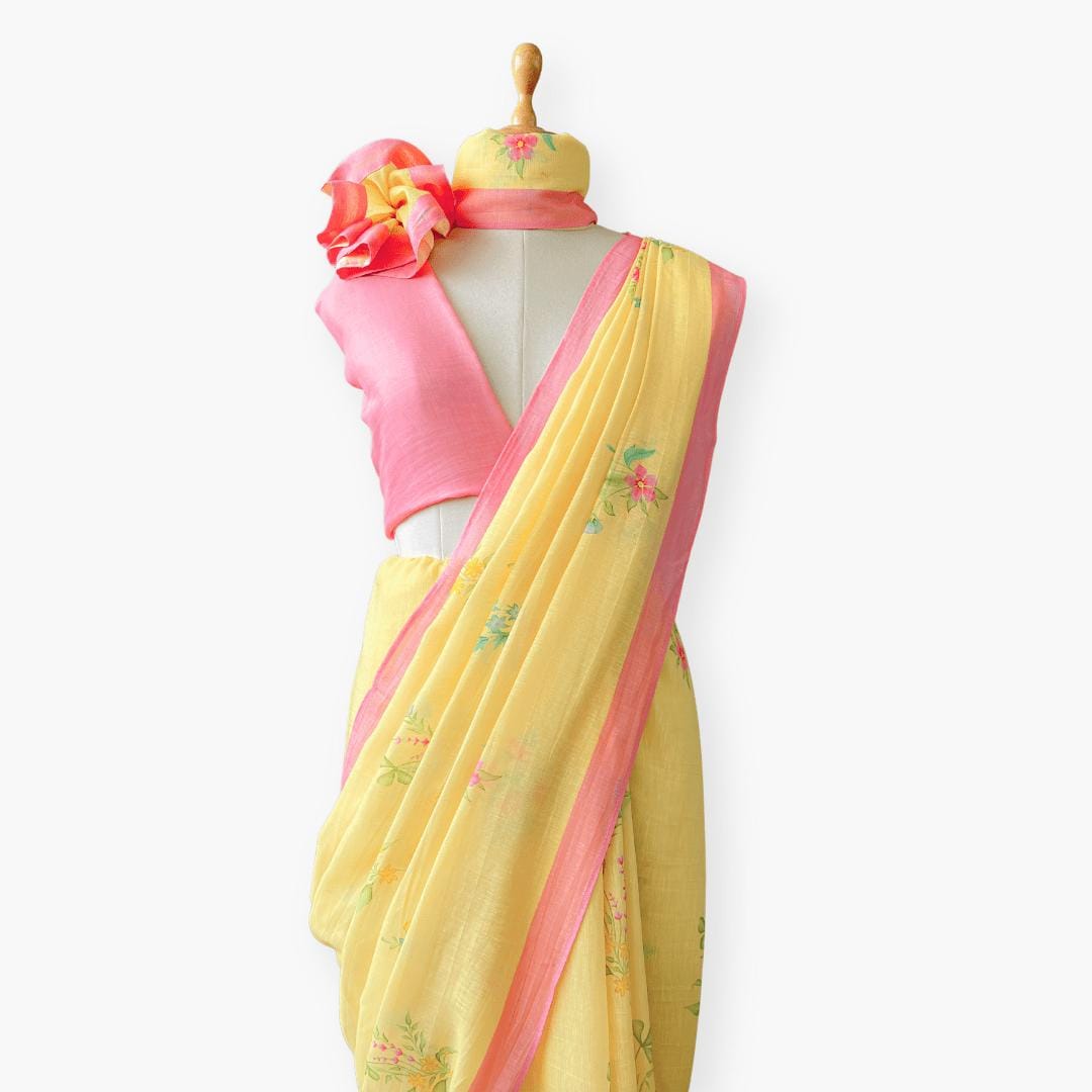 Pure Linen Saree Saree Soft Yellow Linen Saree
