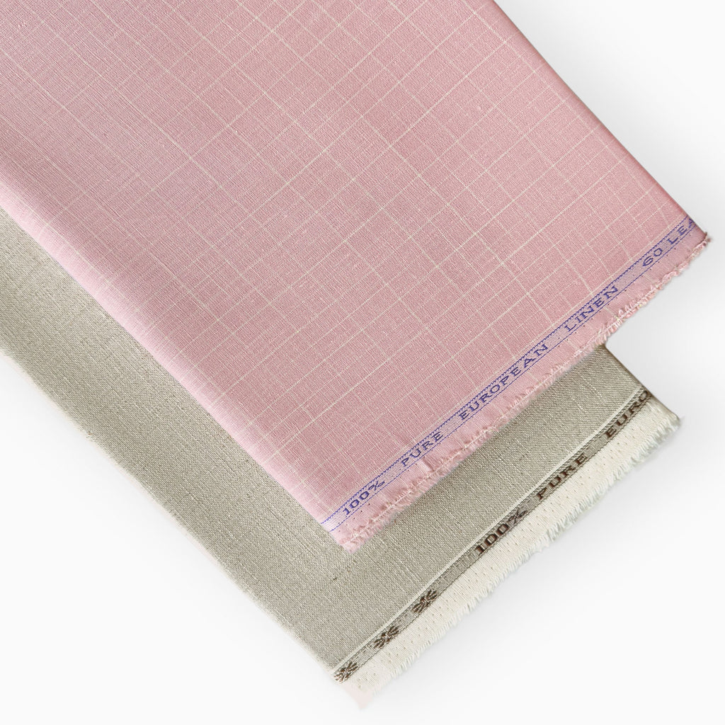 Pure Linen Shirt & Trouser Combo Shirt Pant Combo Blush Pink & Natural Grey Linen Shirt & Trouser Fabric